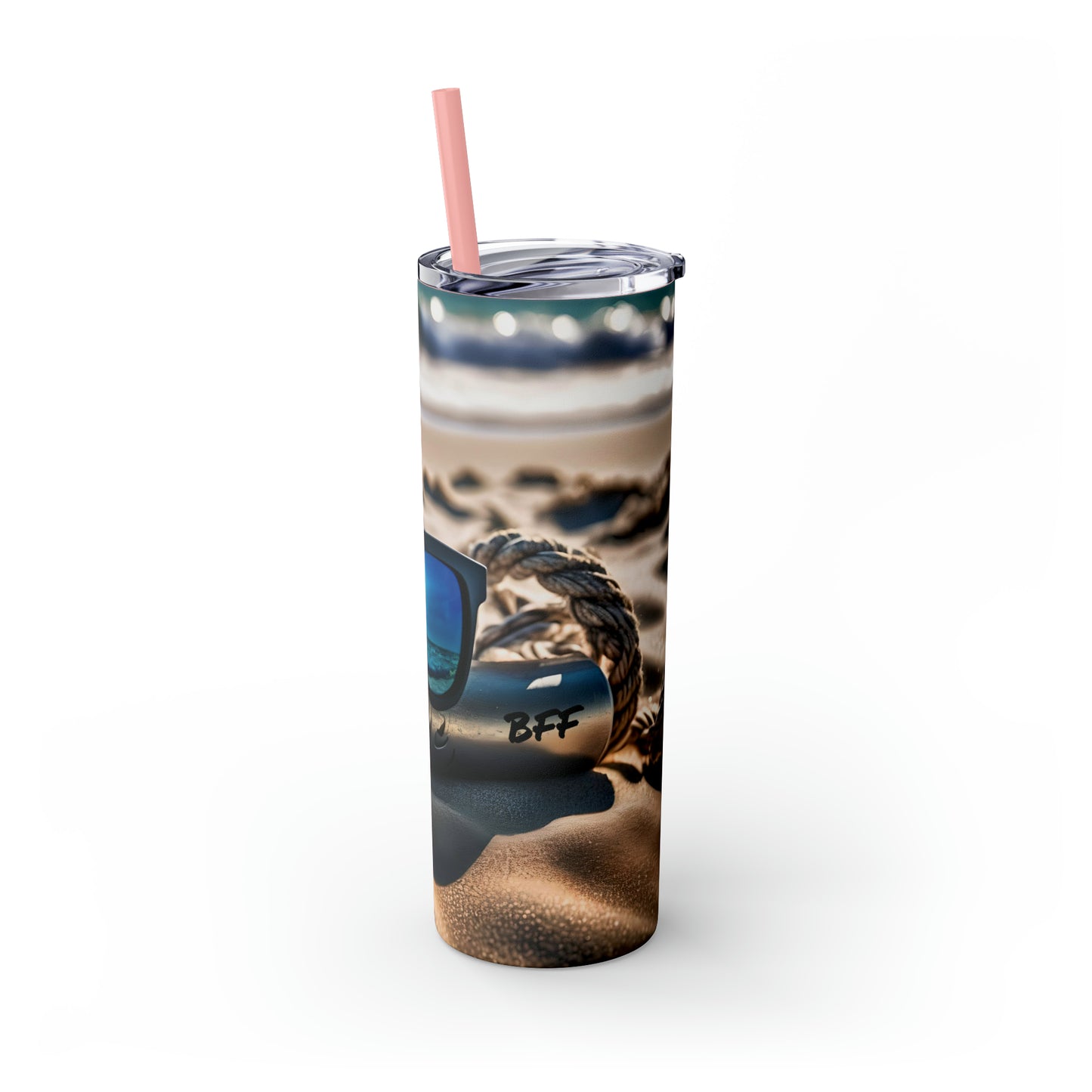 Skinny Tumbler with Straw, 20oz - Beach Fun Forever