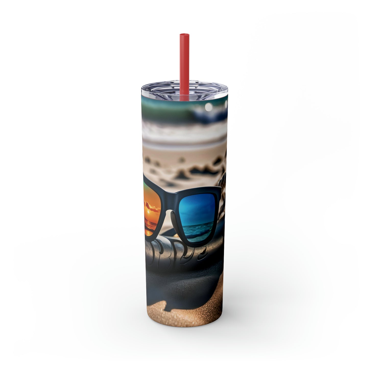 Skinny Tumbler with Straw, 20oz - Beach Fun Forever