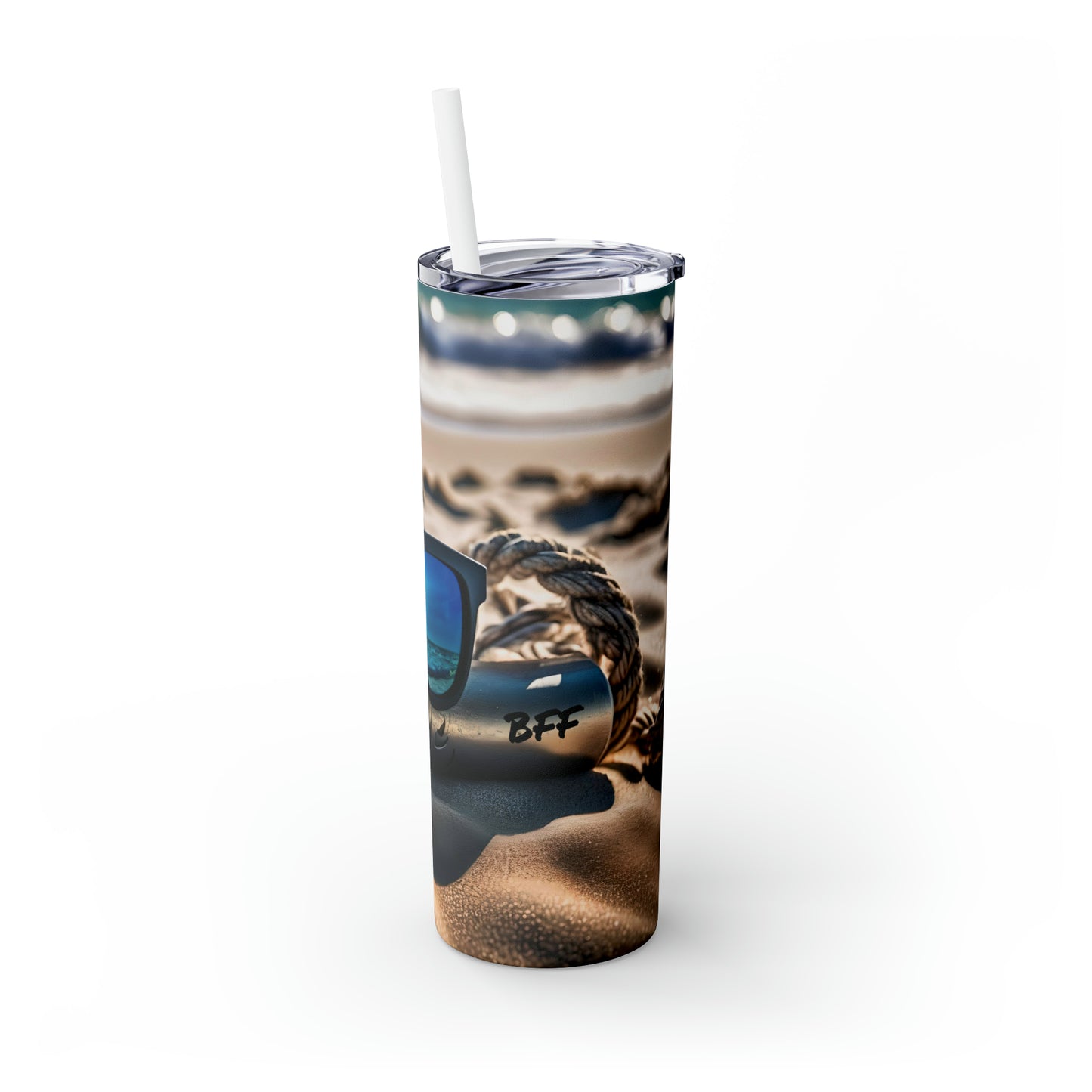 Skinny Tumbler with Straw, 20oz - Beach Fun Forever