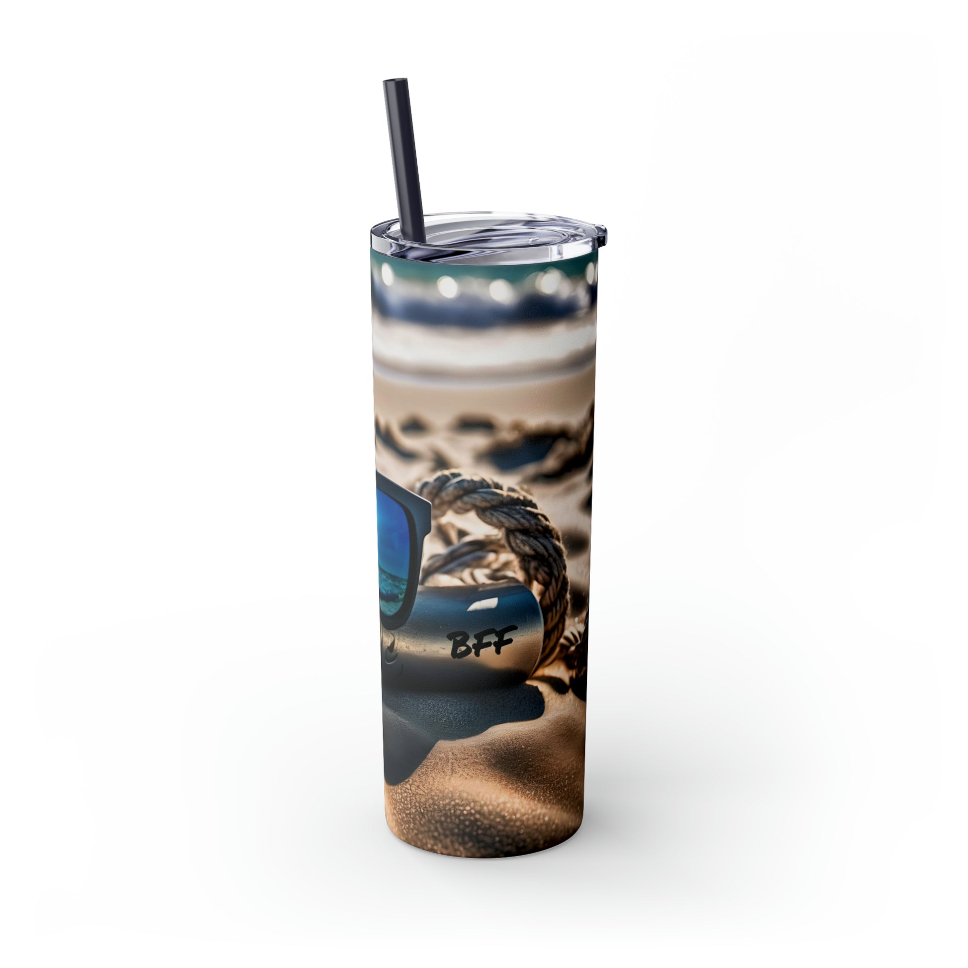 Skinny Tumbler with Straw, 20oz - Beach Fun Forever