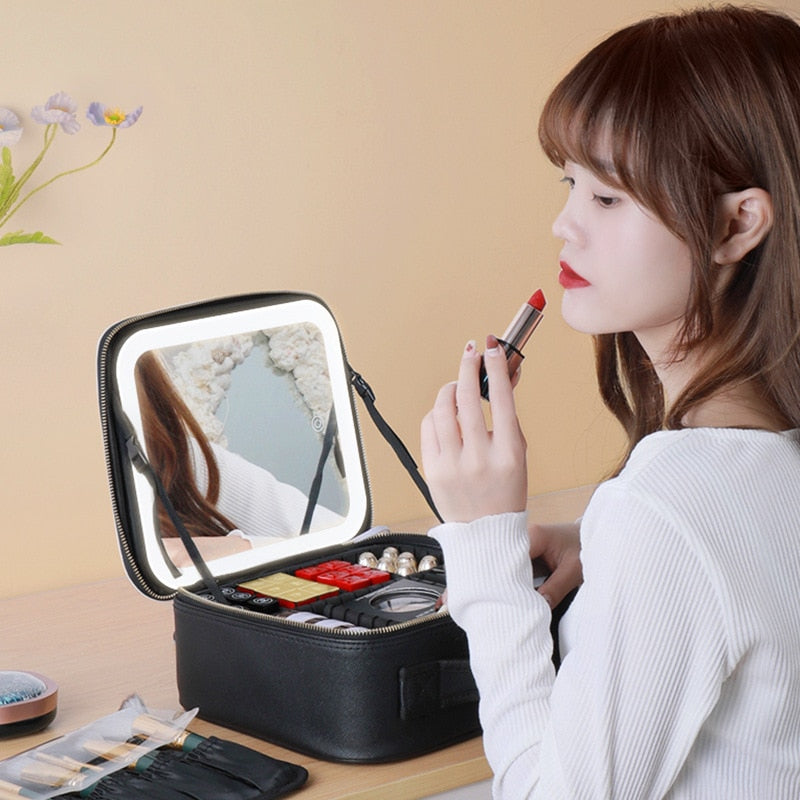 Smart  LED Cosmetic Case with Mirror - Beach Fun Forever