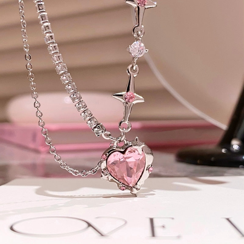 Pink Heart Crystal Necklace - Beach Fun Forever