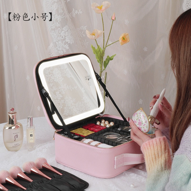 Smart  LED Cosmetic Case with Mirror - Beach Fun Forever